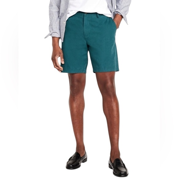 Old Navy Rotation Chino Linen-Blend Shorts 8-inch inseam Darkwater Teal Size 40 - Picture 1 of 7